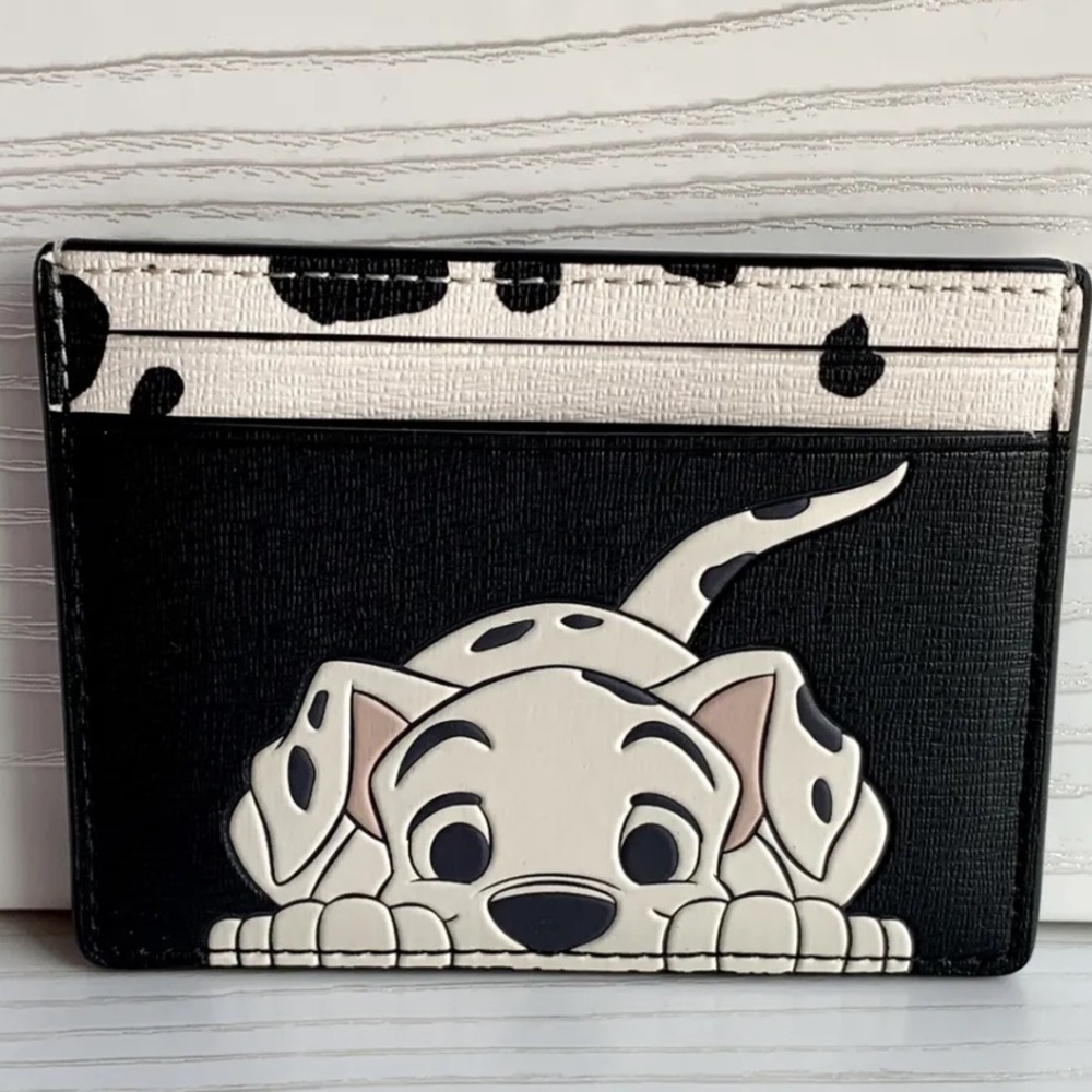 NWT Kate Spade Disney X Dalmatian Dog Small Slim Card Holder Black/Multi White